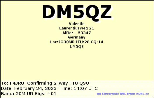 F4JRU_DM5QZ_20M_FT8_20230224_1407
