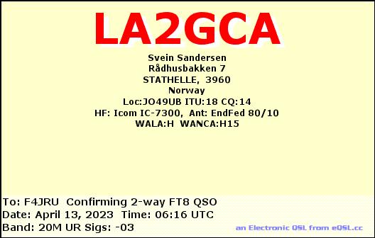F4JRU_LA2GCA_20M_FT8_20230413_0616